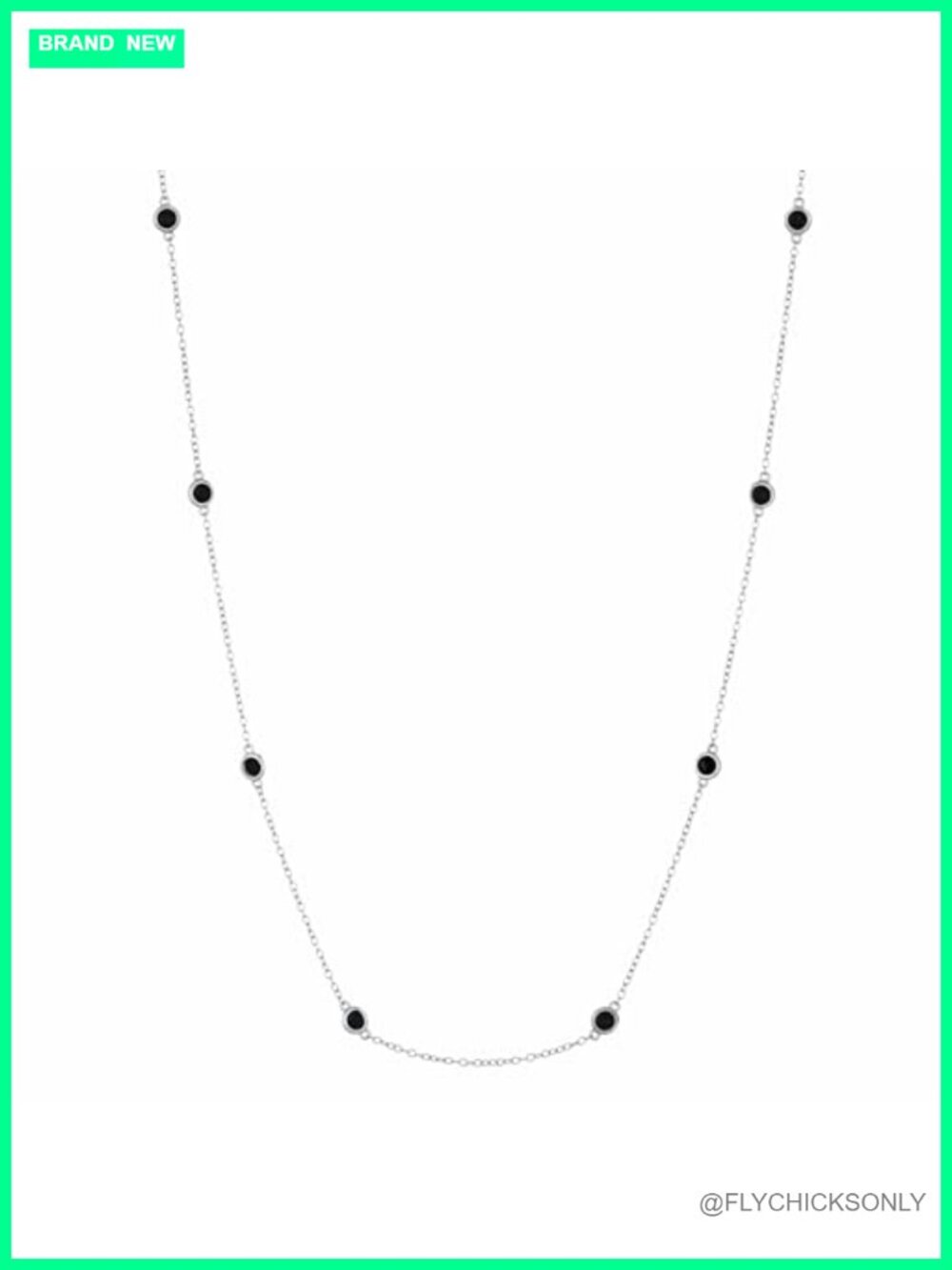 Round Natural Onyx 8-Station Yard Necklace in 925 Sterling Silver 16"